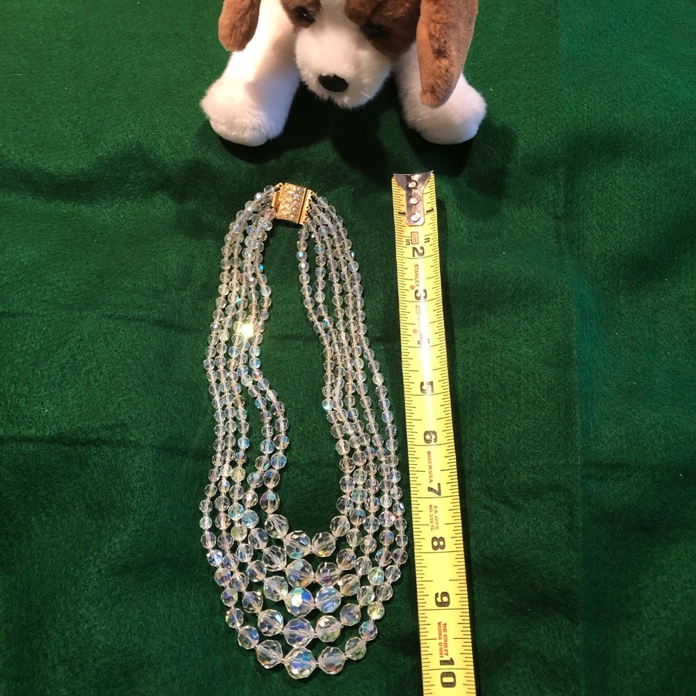 Vintage Clear Crystal Bead 5 Strand Necklace - 10”